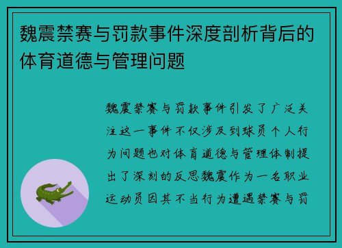 魏震禁赛与罚款事件深度剖析背后的体育道德与管理问题